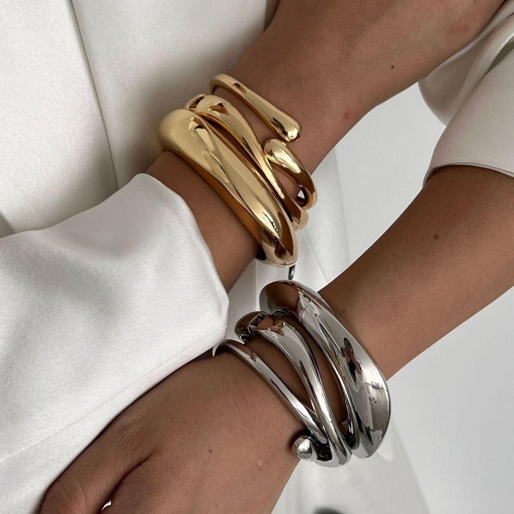 Vintage Punk Women Bracelet 3 Styles Geometric Spring Bangles Metal Cuff Bangles  Bracelet Charm