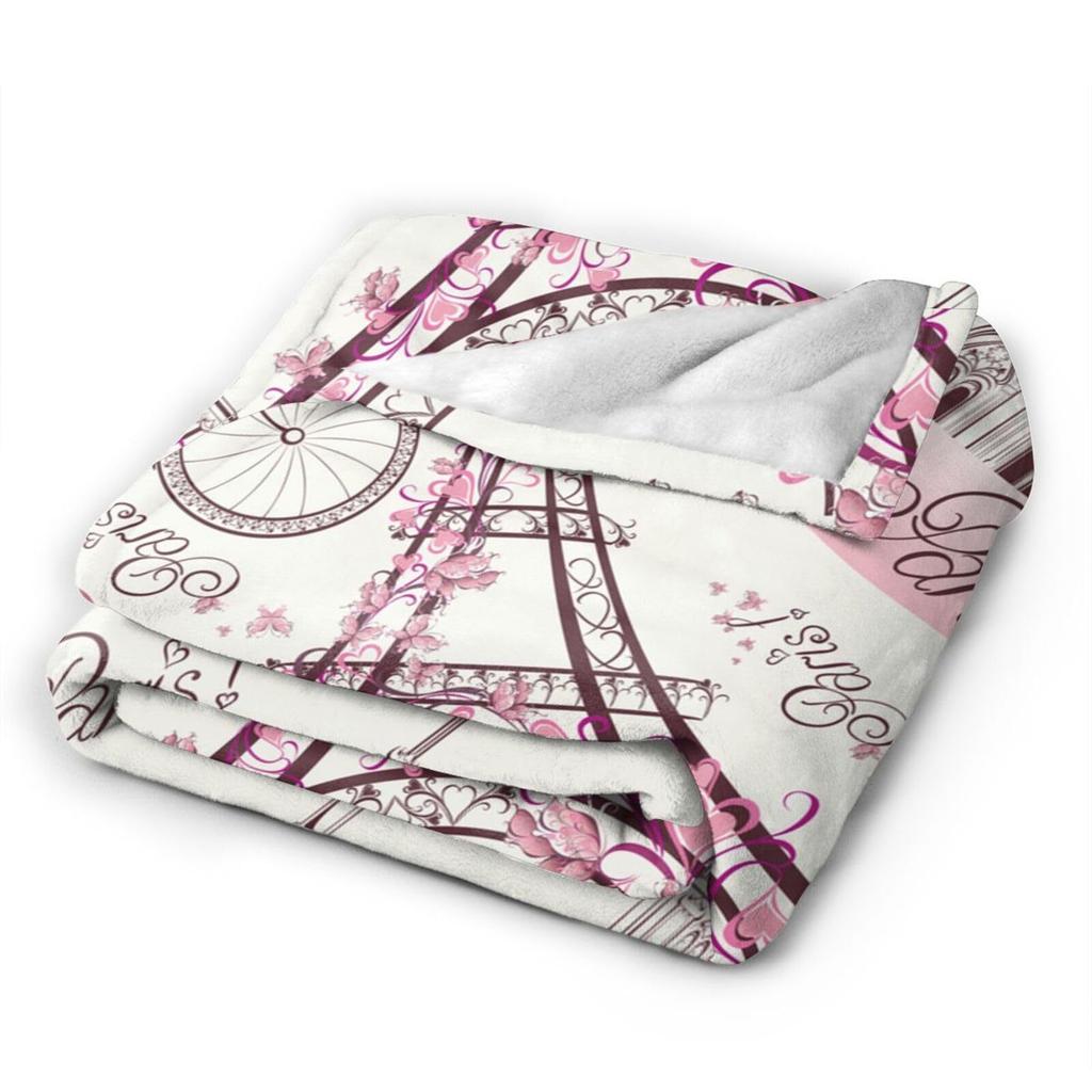 Pink Paris Tower Romantic Travel Flannel Pink Girl Blanket Soft Plush Sofa Nap Blanket
