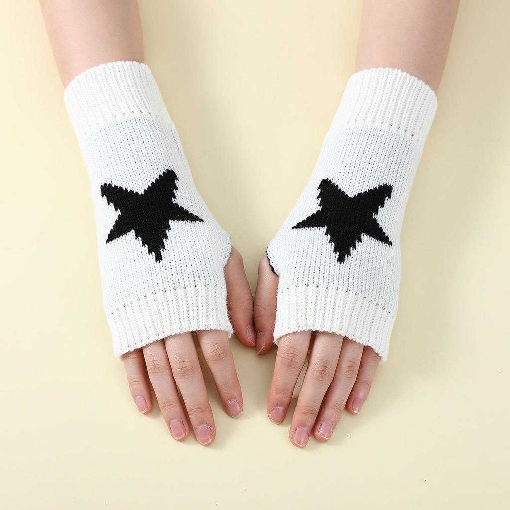 Unisex Fashionable Half-Finger Star Knit Wool Gloves - Warm Fingerless Faux Sleeve for Winter and Autumn