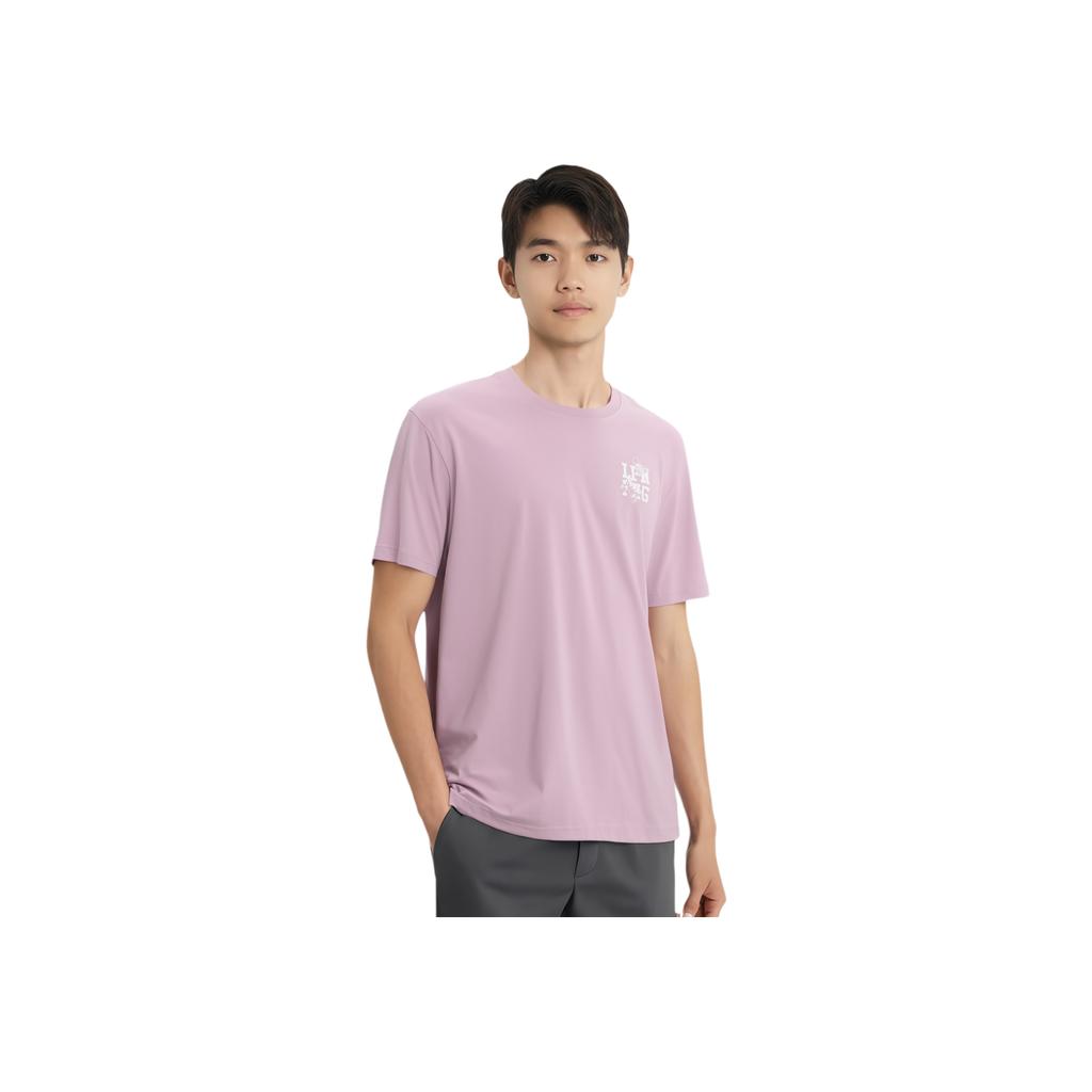 Li-Ning Chinese Culture Series Floral Print Slim Fit Round Neck Short Sleeve T-Shirt Men Tops Pink AHST203-5