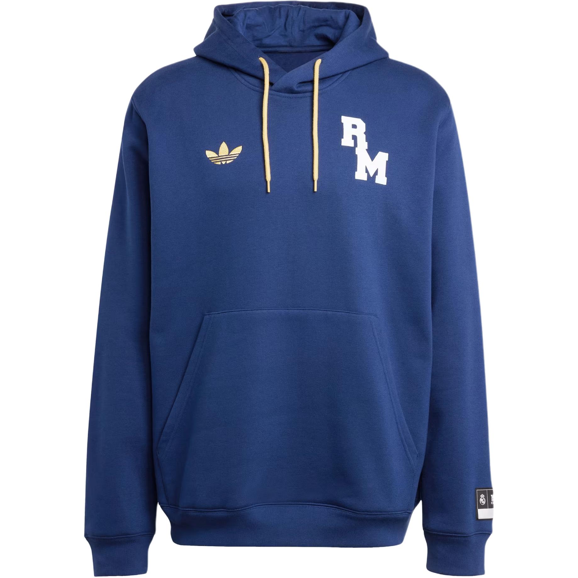 Adidas Real Madrid VRCT Hoodie Men Team Navy Blue Fleece Cotton Blend Kangaroo Pocket JF2584 L