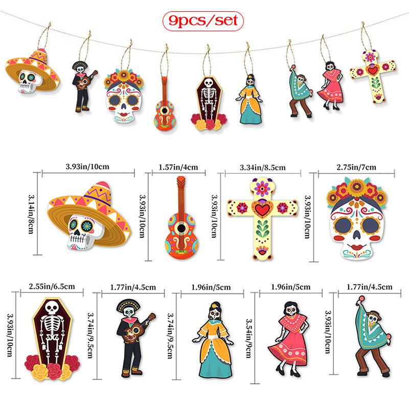 

9 шт. Мексиканский День мертвых подвеска вешалка черепа ужасы подвески День смерти Хэллоуин Рождество вечеринка украшения