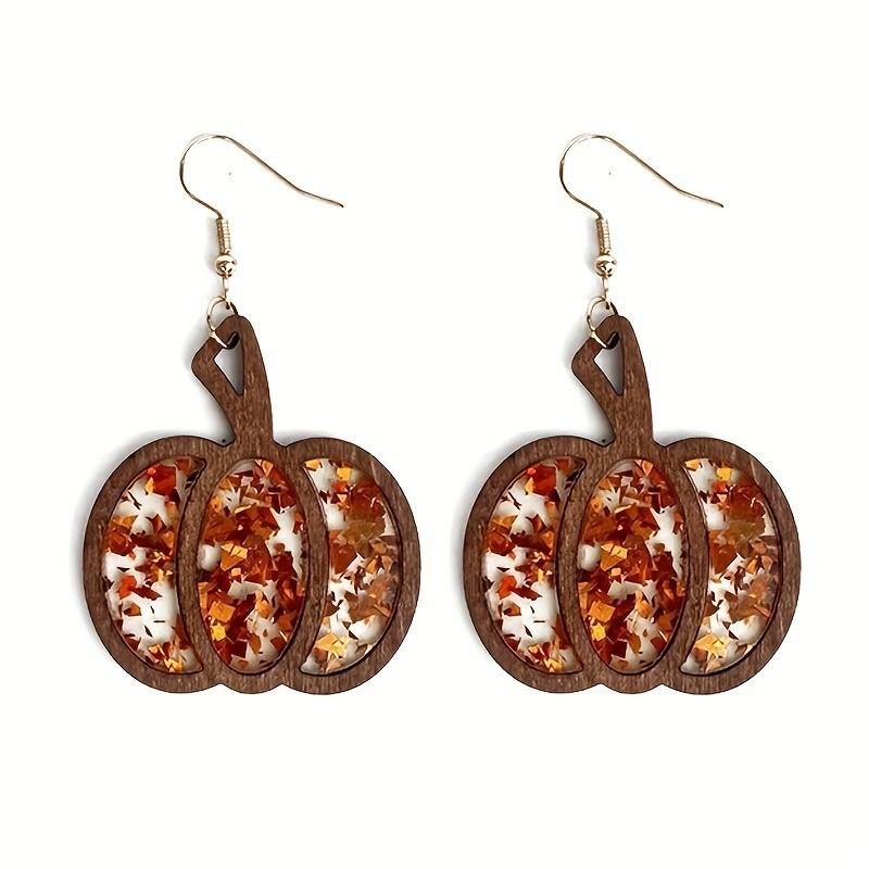 Colorful Pumpkin Eyecatching Earrings Wooden Festive Jewelry For Fall Celebrations