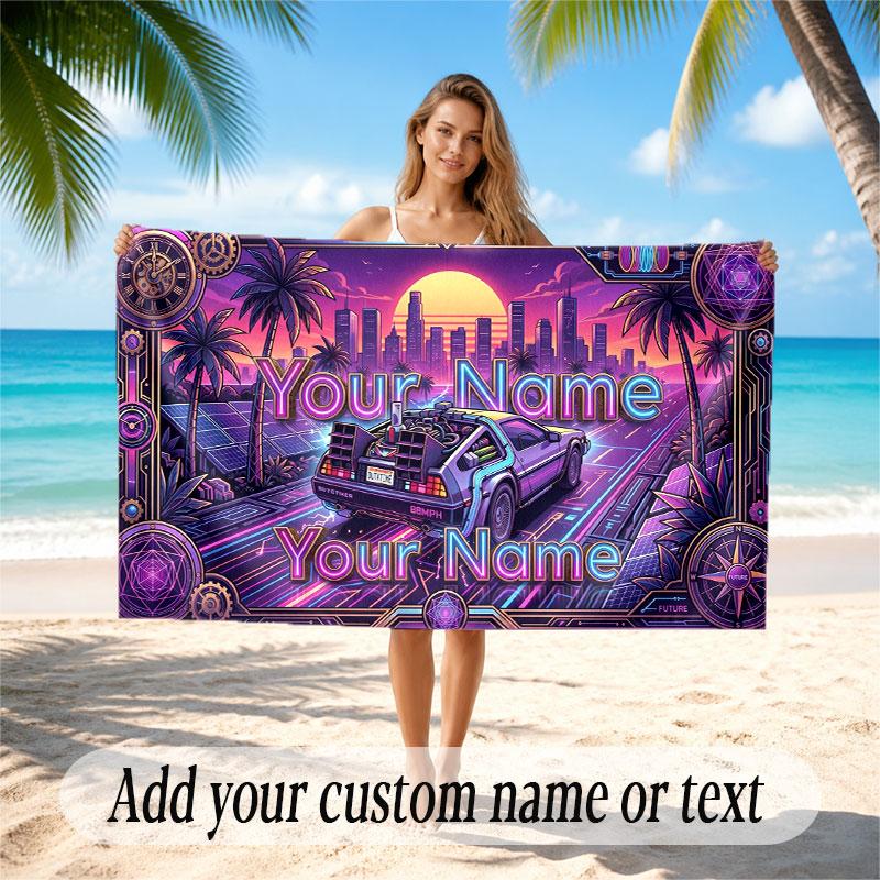 Neon Abstract Theme Beach Towel Personalized Custom Name & Text Soft Quick Dry Beach Towel for Swimming Travel