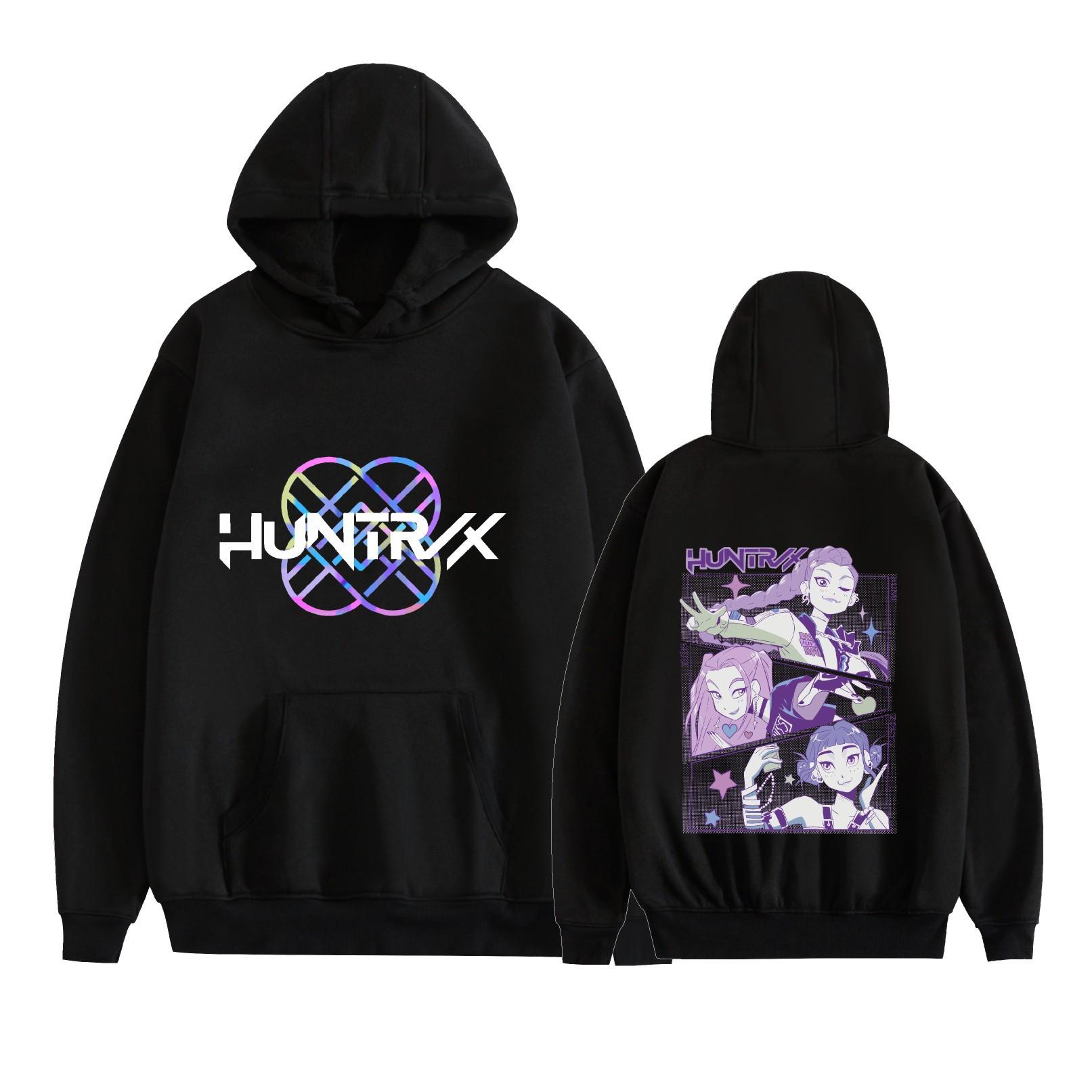 

New Fashion KPop Demon Hunters Hoodies Cartoon Printed Sweatshirts Casual Long Sleeve Tops for Men Women XS чёрный