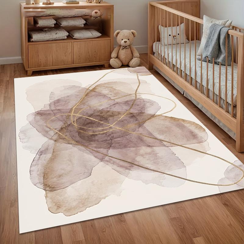 

Modern Abstract Watercolor Area Rug with Ones and Gold Line Accents for A Serene Living Room Bedroom and Nursery Home Decor 40X60cm