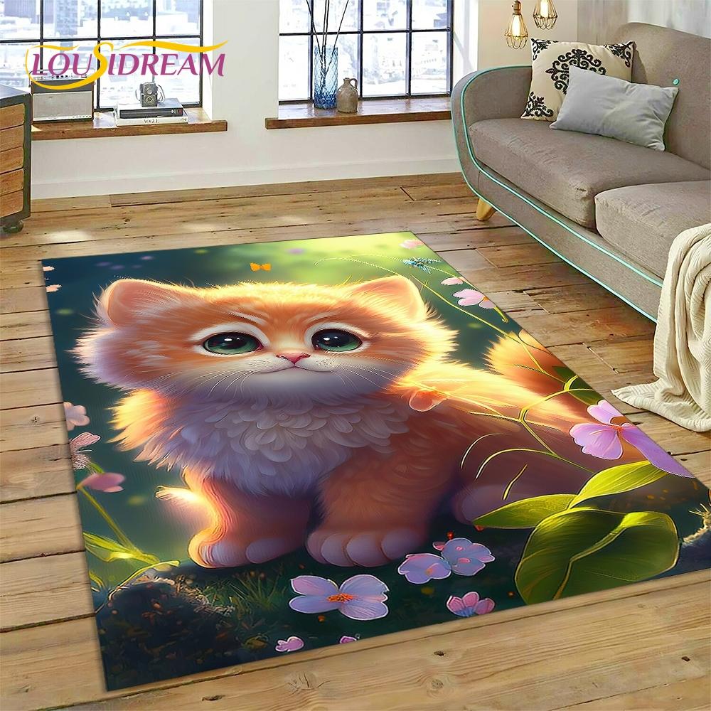 3D Persian Cat,Cute Calico Cat,Ragdoll Cartoon Rug Carpet for Living Room Bedroom Home Decor,Non-slip for Sofa  Doormat Gift Kid