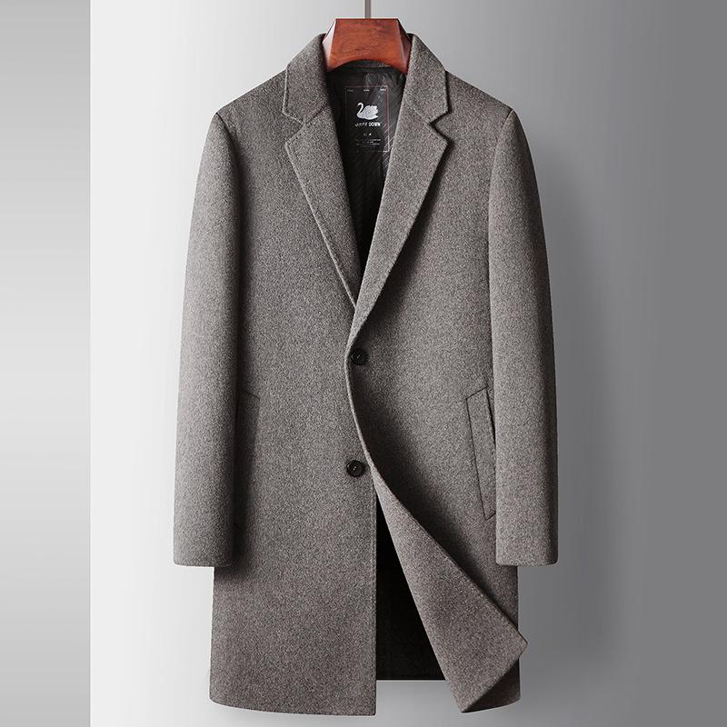 Men's Coat Autumn and Winter Wool Trench Coat Medium and Long Goose Down Take-off Liner Youth Business Double-sided Tweed Coat