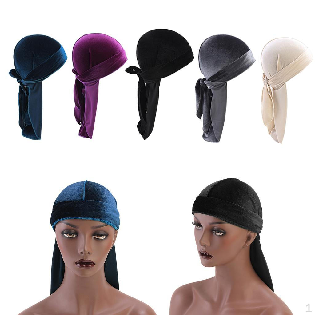 5x Luxury Solid Velvet Long Tail Bandana Turban Hat Headwear Cap Headscarf