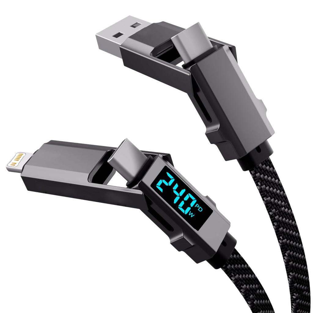 4-in-1USB Cable Type C PD Fast Charging Wire With Digital Display For iPhone Macbook iPad Samsung Xiaomi Type C Lighting Cable