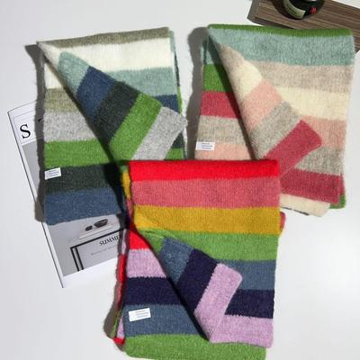 Damen Wintermode Gestrickter Wollschal: Koreanisches Streifendesign, weich, trendig, passend für alle.