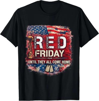 RED Friday Denken Sie an alle im Einsatz Militärisches Unisex 100% Baumwolle T-Shirt Herren T-Shirts Oberteil