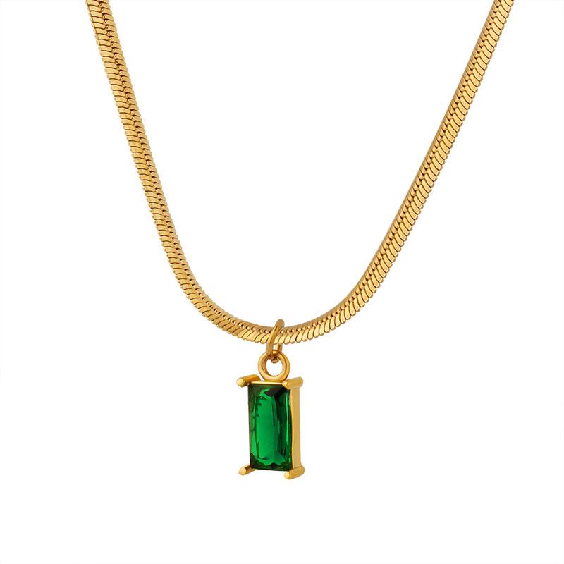 Japanese-Korean Style Gold-Plated Titanium Snake Chain with Emerald Zircon Pendant