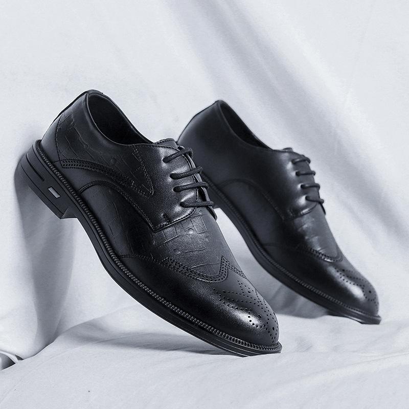 Lace-Up Business Brock Leather Shoes Men'S Engraved Retro Round Head Summer New 3228-R