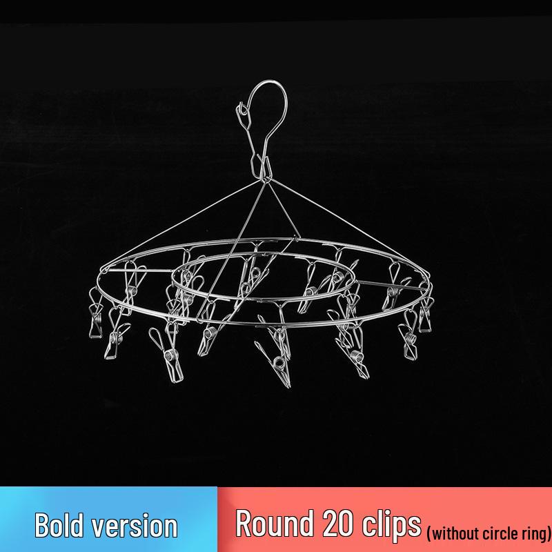 Stainless Steel Multifunctional Windproof Sock and Clothes Hanger with Clips for Home and Dorm Use.