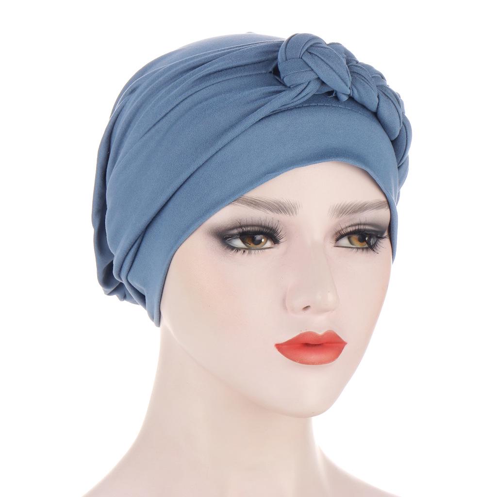 Muslim New Style Solid Color Braided Headscarf Hat, Milk Silk Indian Headscarf