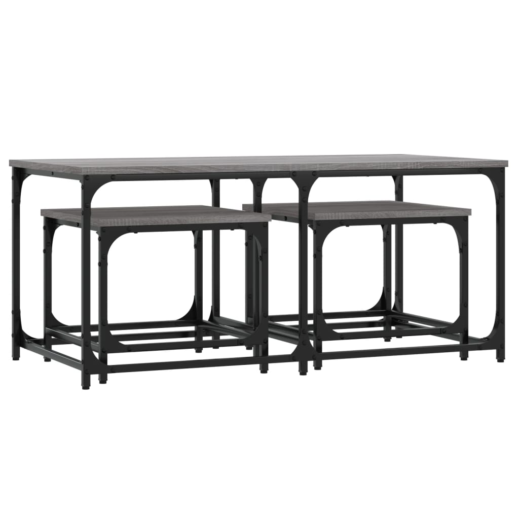  Coffee Tables That Slide Under Each Other, 3 Pieces, Grey Sonoma Oak