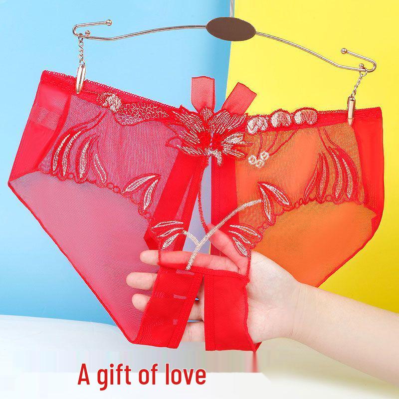 Yan Beiwei Plus Size Open Crotch Lace Lingerie - Transparent One-Piece Panties for Women