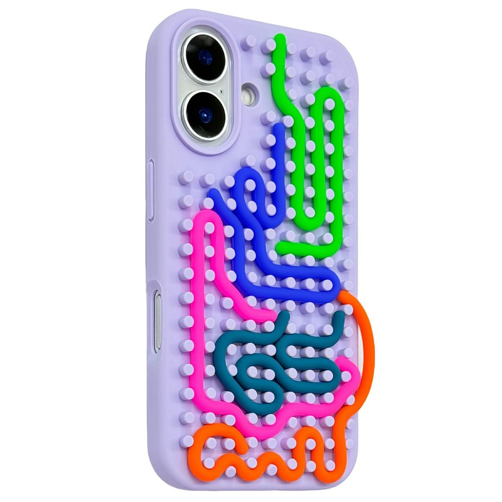 Für iPhone 16 Hülle 3D Stressabbau DIY Bunte Leiste Silikon+PC Handyhülle Punkte Design