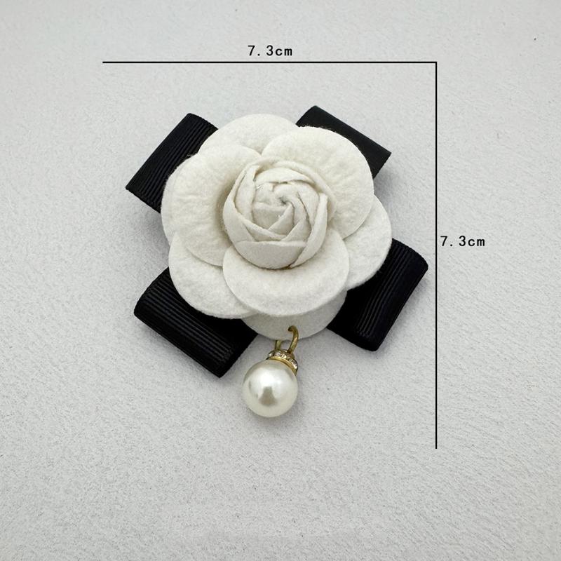 Retro Black Bow Brooches For Women Fabric Camellia Flower Pearl Shirt Collar Pins Corsage Clothing Accessories Jewelry Gifts