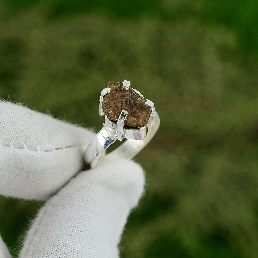 Sterling Silver Hessonite Rough Gemstone Stackable Promise Ring Jewelry Size 6.5 6.5