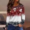 Women's Fashion Casual Slit Hem Round Neck Long Sleeve Loose Christmas Printed T-Shirt Ladies Top