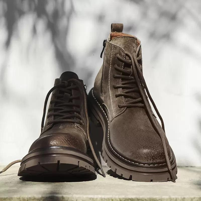 High Quality Genuine Leather Men Chelsea Boots Ankle Boots for Men Trendy Motorcycle Boots High-top Hiking Work Casual Men Botas
