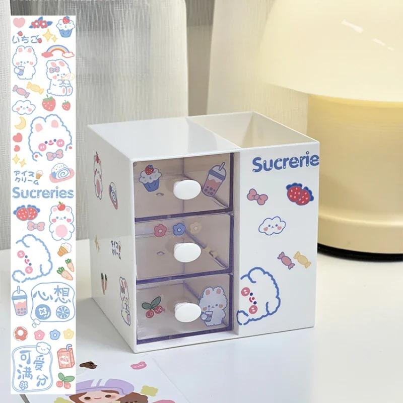 Suport drăguț pentru stilouri, cutii de depozitare cu sertar, suport pentru cosmetice, accesorii pentru birou Kawaii, birou pentru fete, școală, papetărie de birou