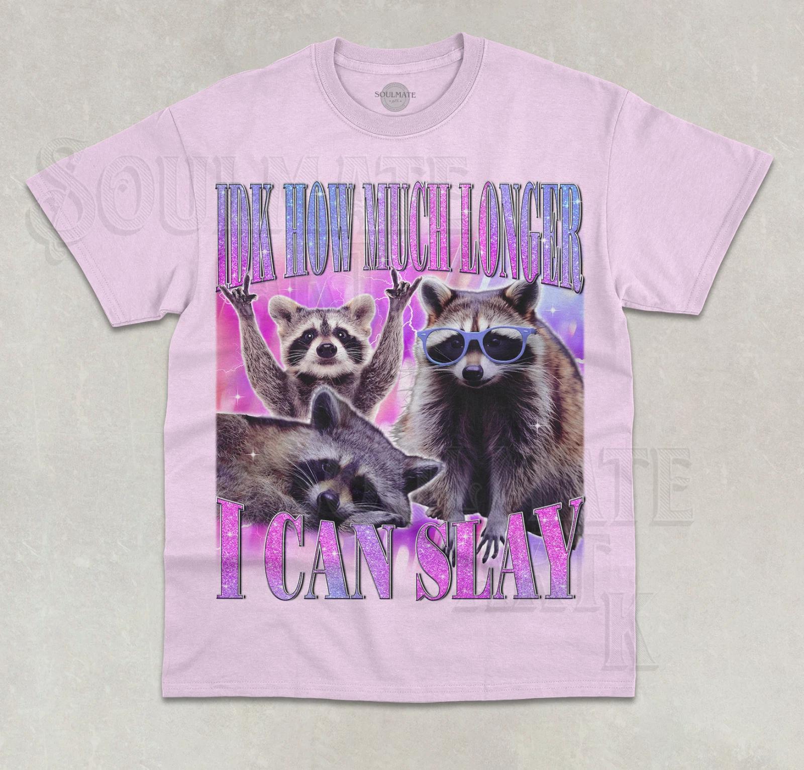 IDK How Much Longer I Can Slay T-Shirt Funny Cute Raccoon Graphic Unisex Shirt XL