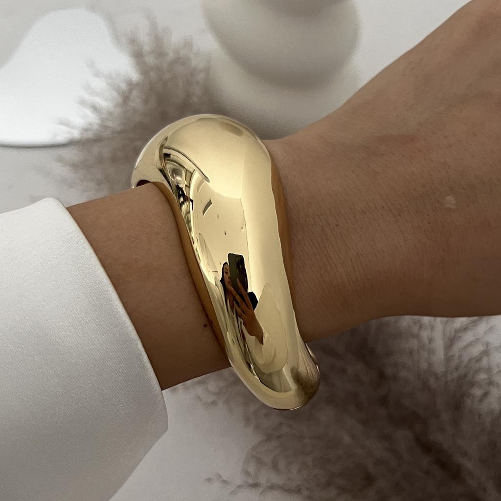 Gold Color Hip Hop Metal Irregular Spring Bangles Punk Wide Cuff Geometric Bracelets Couple Women Men Emo Party Jewelry