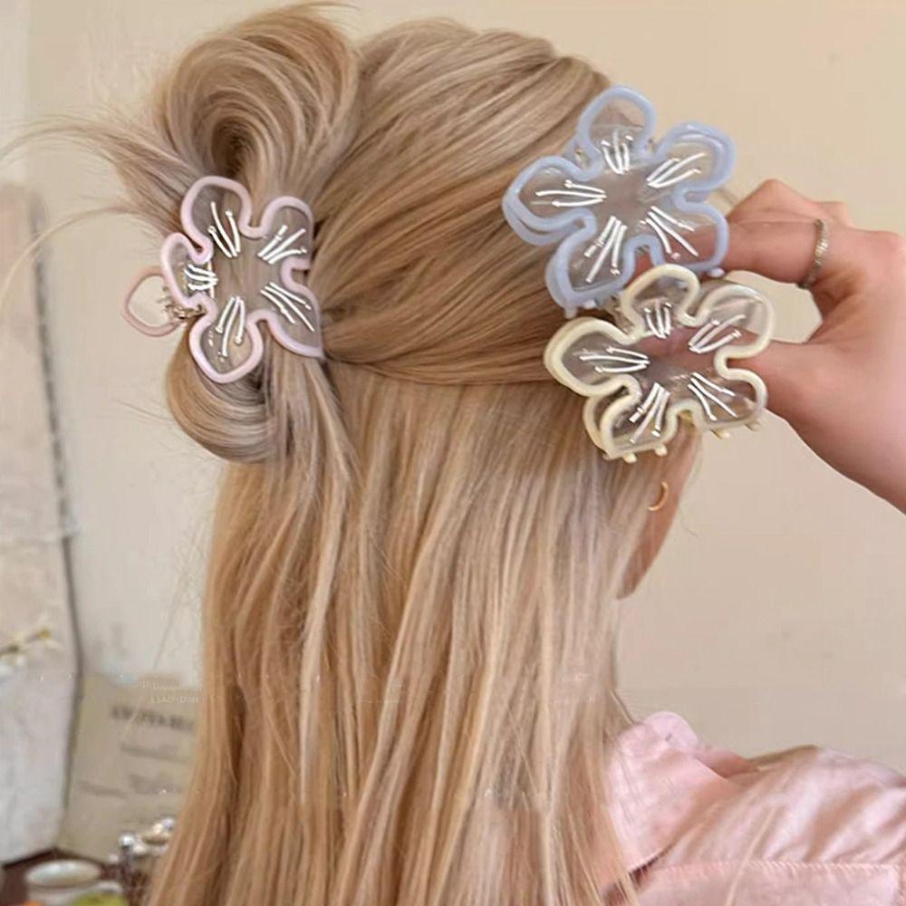Cherry Blossom Acetic Acid Flower Shark Clip Rhinestone Transparent Hair Clip  Travel