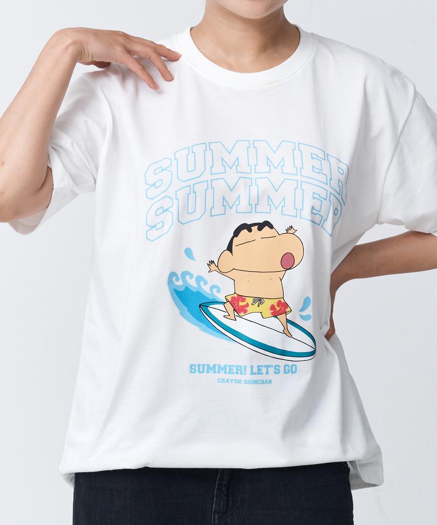 Daenkkomma Crayon Shin-Chan Surfing Time Crayon Shin-Chan Summer Short Sleeve T-Shirt