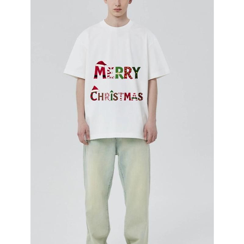 Christmas T-Shirt Black Merry Christmas Santa Hat and Candy Cane Pattern Holiday Party Wear