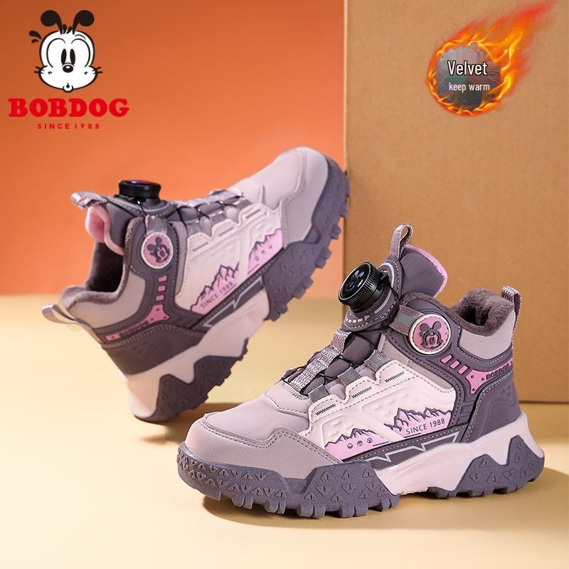 Babudou Fleece-Lined Children's Hiking Shoes: 2025 Autumn/Winter Cold-Resistant, Wear-Resistant, Non-Slip Sports Shoes for Medium and Large Kids.