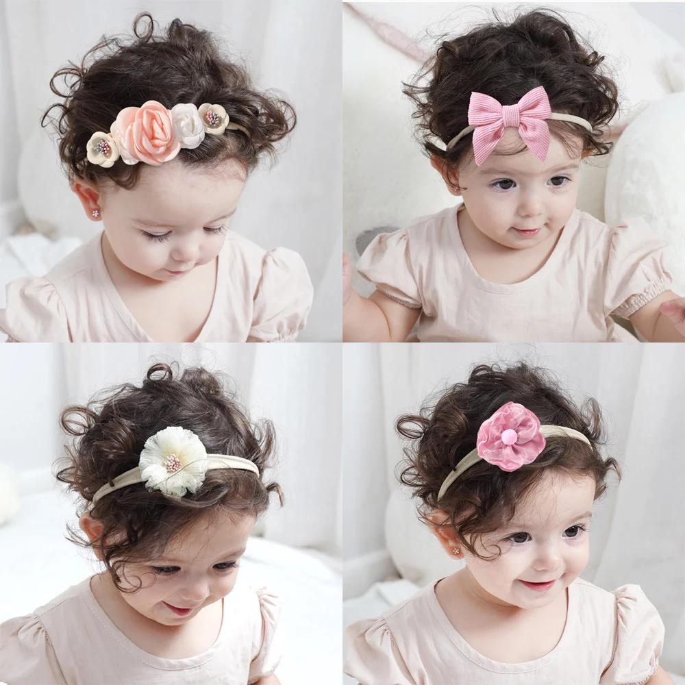 5Pcs/lot Baby Elastic Nylon Headband Newborn Sweet Flower Lace Bow Hair Bands for Babe Infant Toddler Soft Girl Hair Accessories
