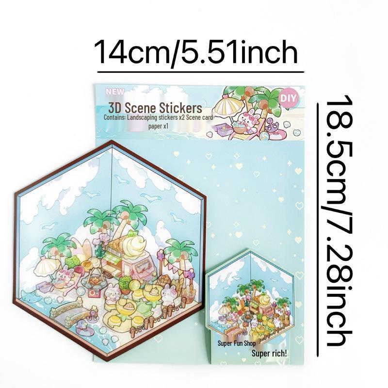 Handmade 3D Layered Children's Scenery Stickers for Bullet Journals