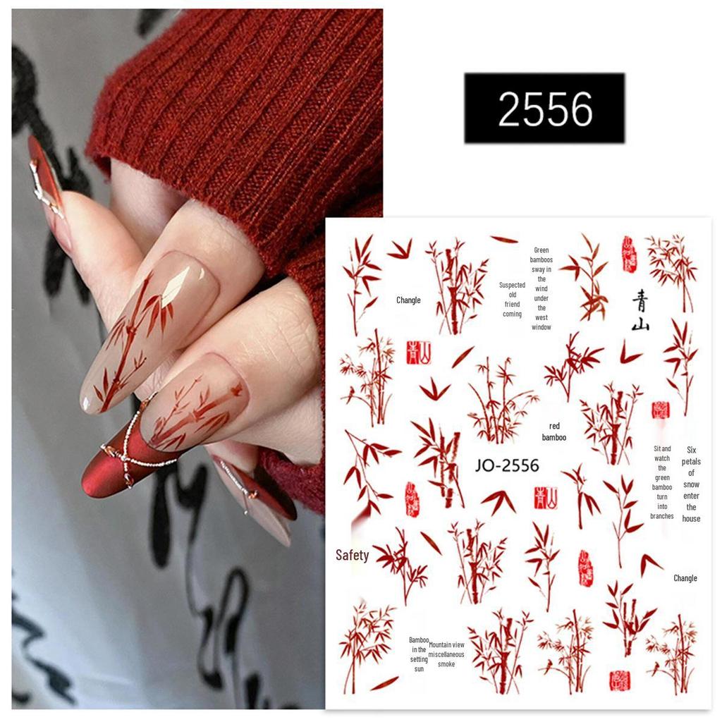 Chinese Ink Bamboo Trend Nail Art Stickers: Self-Adhesive Tearable Decals for DIY Decoration.