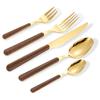 5Pcs Imitation Wooden Handle Cutlery Set Knife Fork Spoon Tableware Flatware Clamp Stainless Steel Western Dinnerware Set