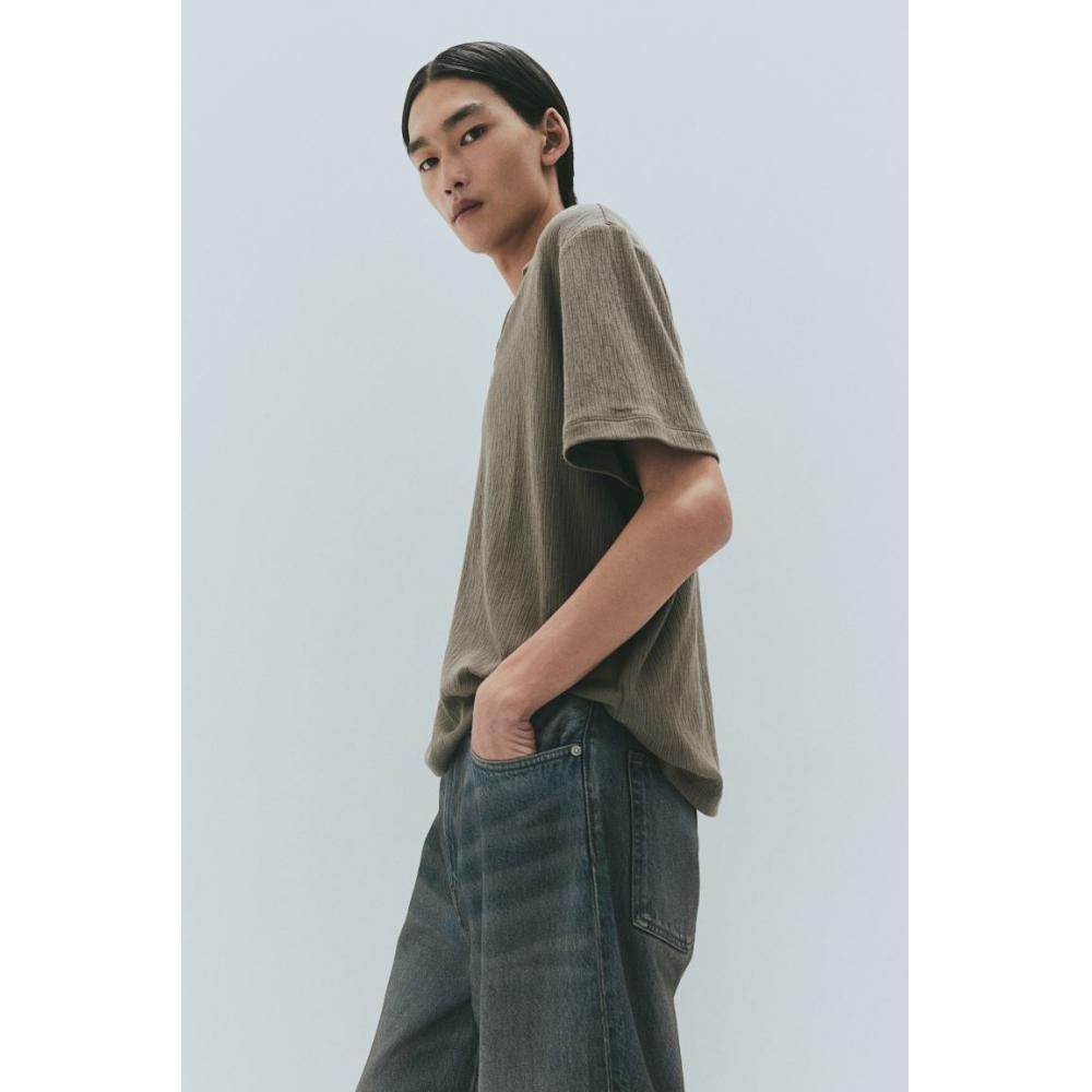 H M Collar T sHirT Regular fiT Dark Beige