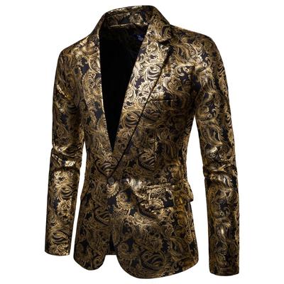 Männer Blazer Slim Fit One Button Männer Jacke Gold Druck Bräutigam Hochzeit Kleid Anzug Bühne Club Party Casual Formale Blazer