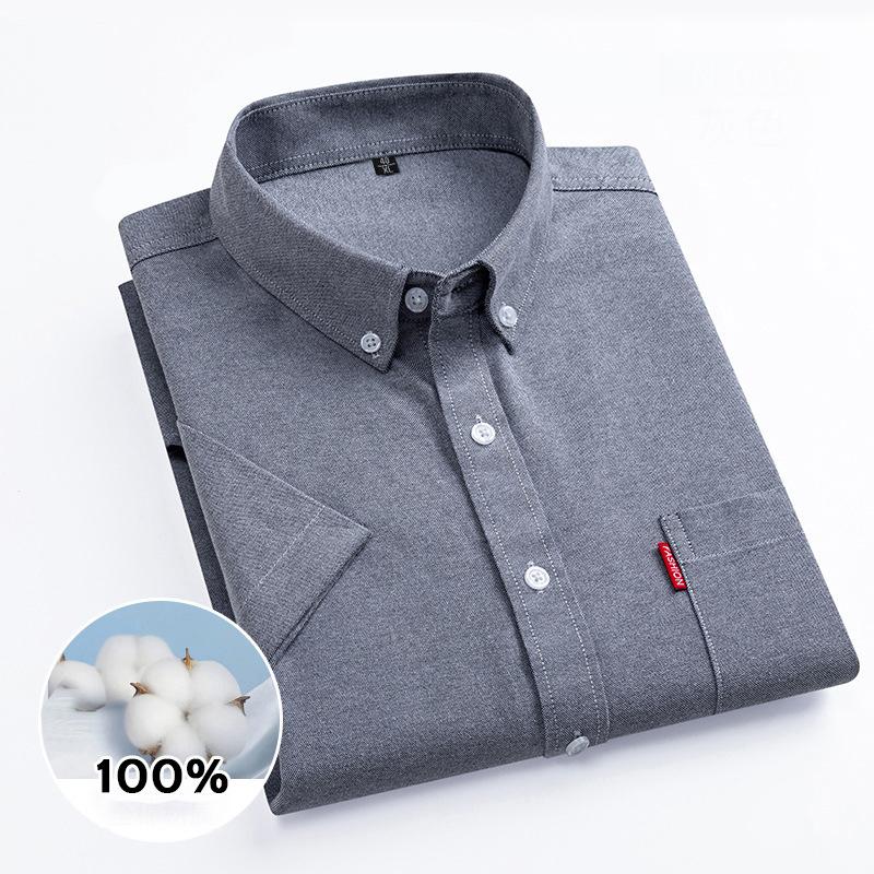 

Summer Cotton Oxford Men s Shirts Short Sleeve Solid Color Soft Regular Fit Formal Dress Shirt Social Blouse Male Clothes M-5XL 5XL сірий