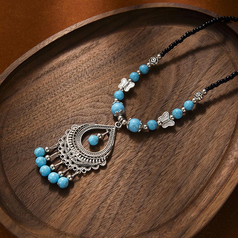 Turkey Bohemian Black Blue Stone Ethnic Coin Tassel Necklace Headdress Gypsy Boho Beach Choker Bib Head Chain For Women Partyd