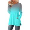 Women's Gradient Printed Round-neck Long-sleeved Top With Pockets And Side Slits