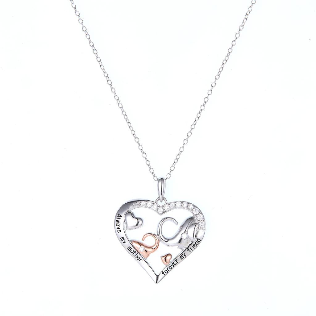 Exquisite Halskette mit herzförmigem Anhänger, Schmuck "Umarmung von Mutter und Kind", Elefantenzubehör für Frauen zum Muttertag