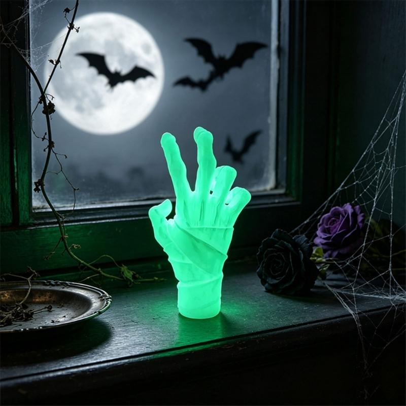 Window Sill Hand Figure, Seasonal Display Piece With Night Shine Finish, Stable Base, and Shelf to Corner Placement for Home or Party Use