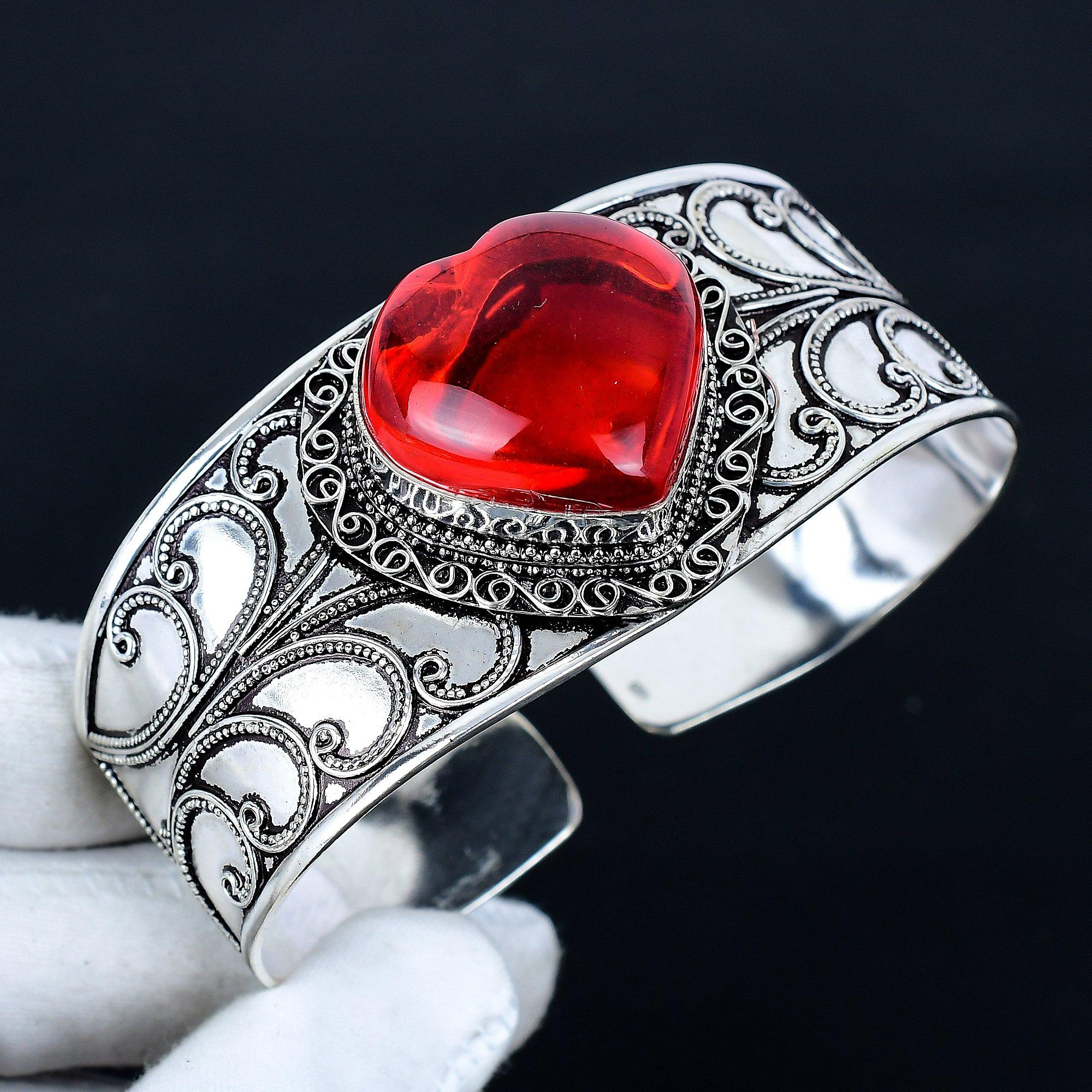 

Red Garnet Heart Gemstone Bracelet, Bangle Adjustable Bracelet, 925 Sterling Silver Jewelry, Engagement Gift, Red Garnet Bracelet New Year Gift Adjustable красный