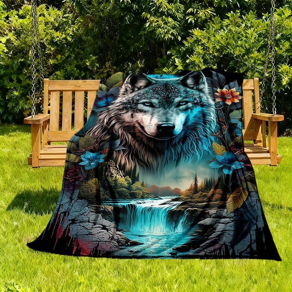 1pc Wolf Fantasy Flannel Blanket, Comfortable and Warm Blanket, for Camping Sofa Bed and Couch Office013