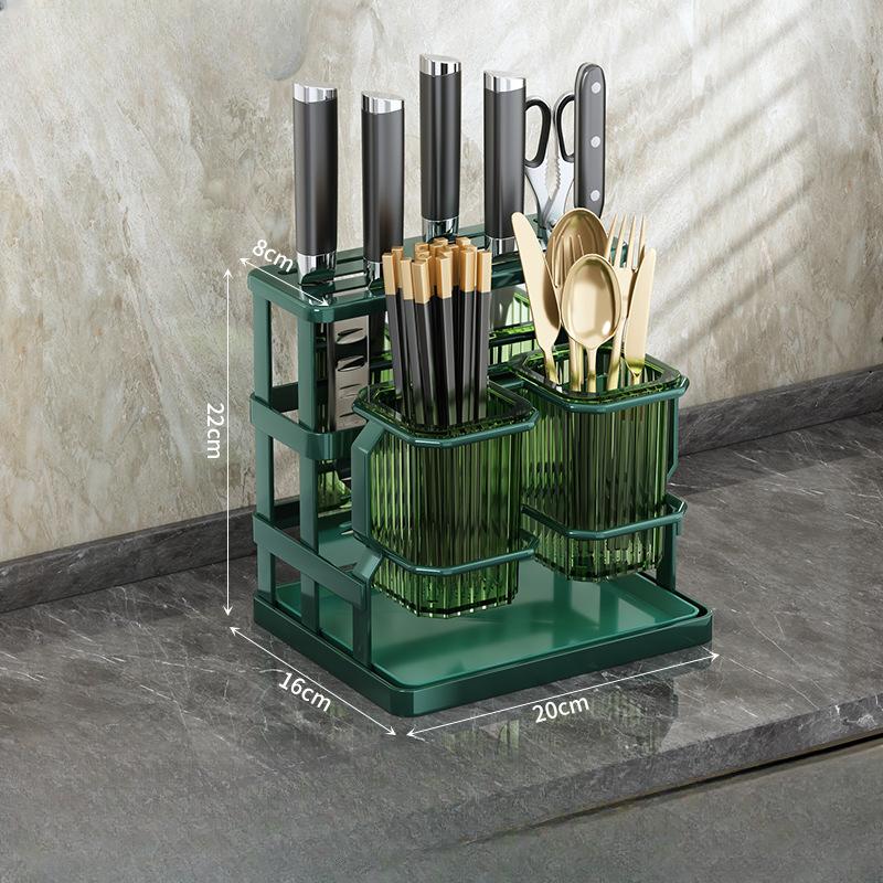 Kitchen Countertop Cutlery Holder Wall Mounted Kitchen Utensil Organizer Rack Knife Holder Spoon Fork Drain Storage Rack