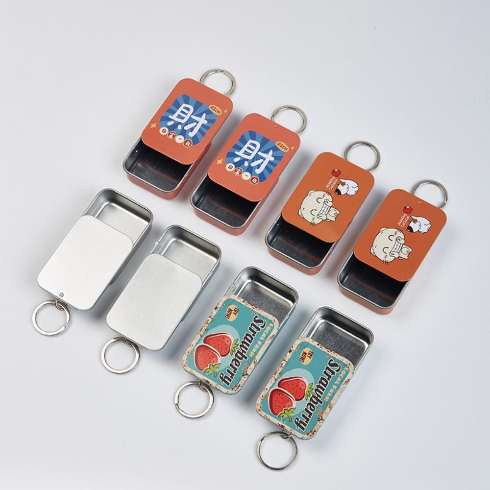 With Keyring Push-Pull Tin Box with Sliding Lids DIY Metal Box Multiple Styles Multi-function Storage Box School Supplies