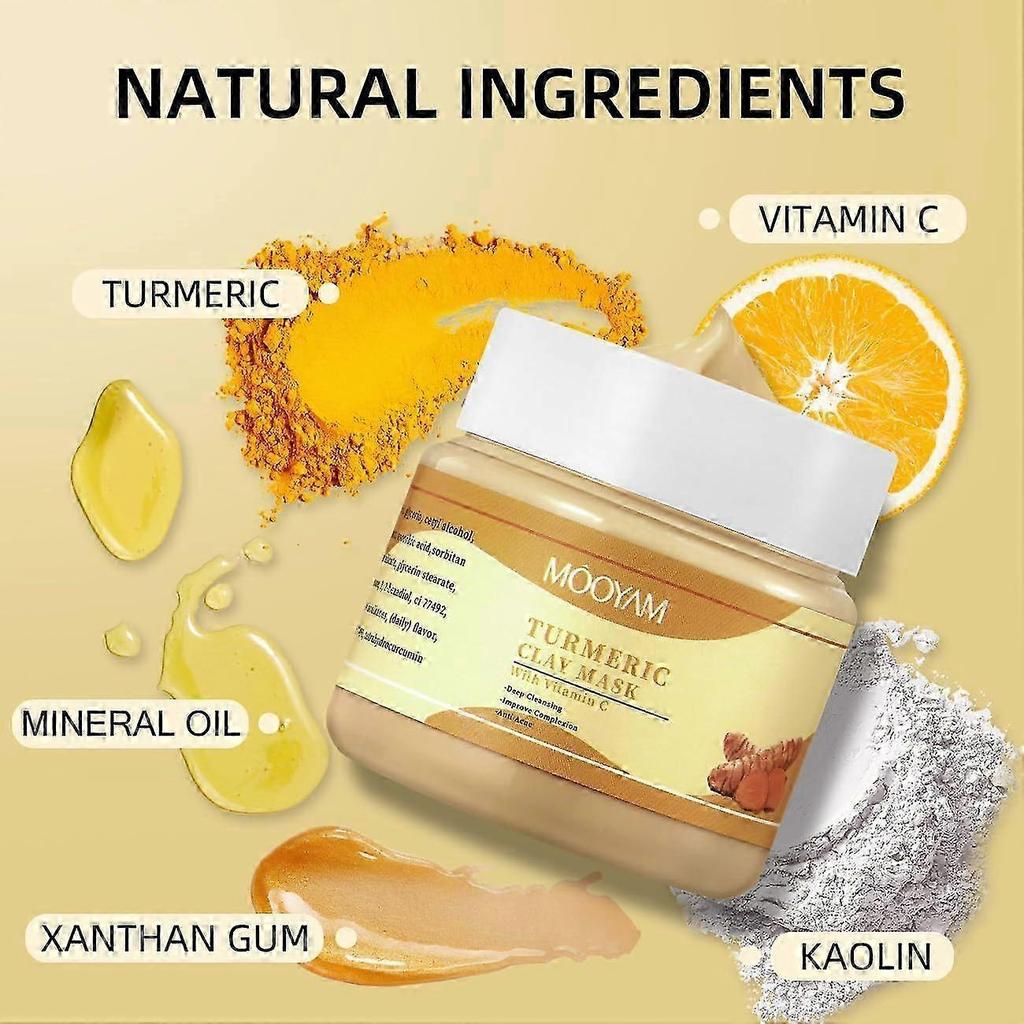 Masque Facial à l'Argile Vitamine C Curcuma, Masque à l'Argile Curcuma avec Vitamine C, Masque Facial Nettoyant en Profondeur, Améliore les Points Noirs Acné Taches Foncées 2025